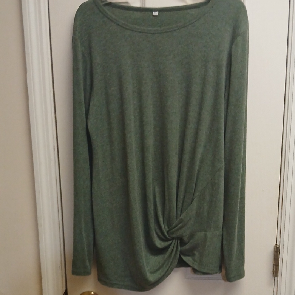 Long Sleeve Twist Pullover Scoop Neck Top Size XL